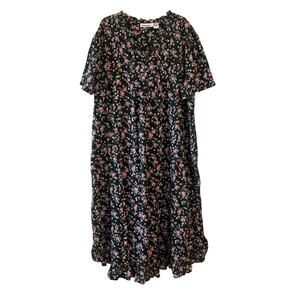 Dreams & Co 3X Black Floral Cotton House Dress Nightgown Cottagecore Roses